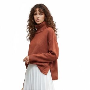 Rachel Zoe Rust Orange Oversized Turtleneck Sweater Size M